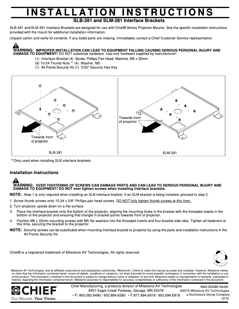 Page 1 de la notice Manuel utilisateur Chief SLM281