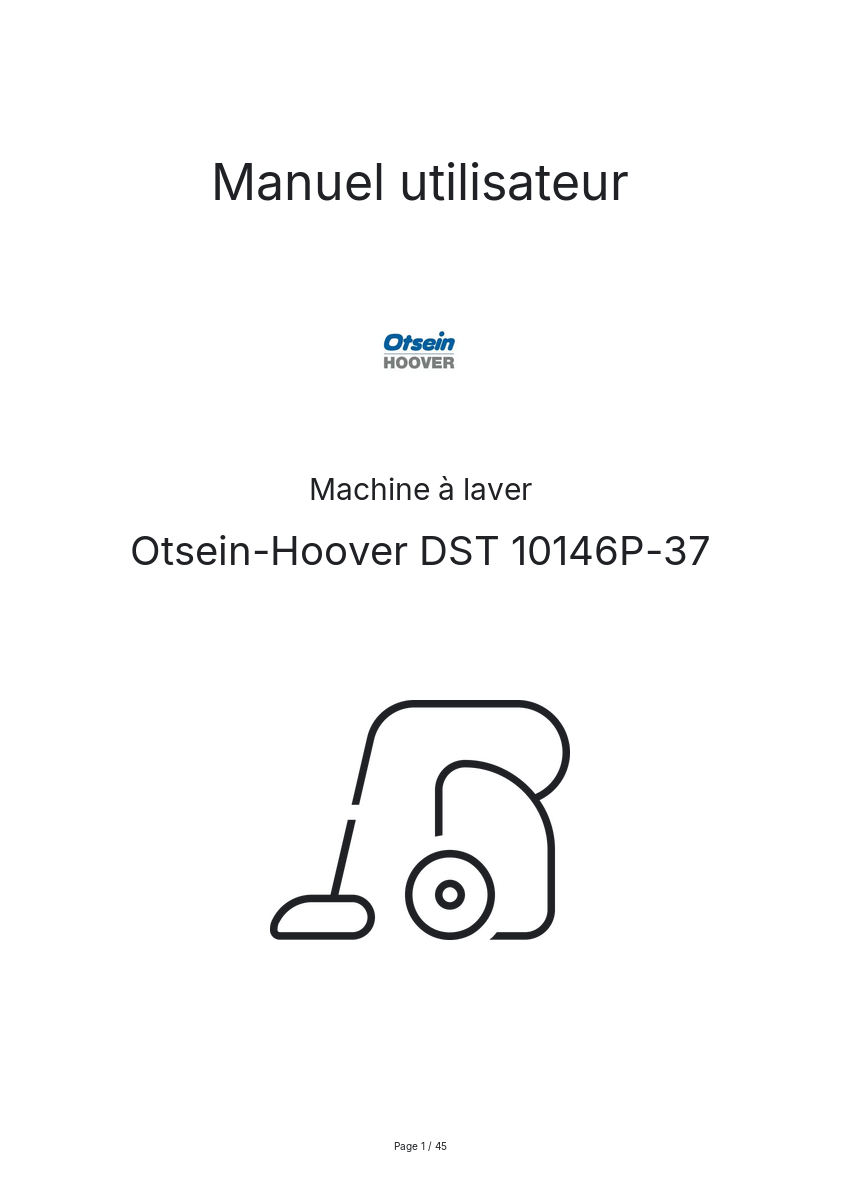 Page n°1 - Manuel utilisateur Otsein-Hoover DST 10146P-37