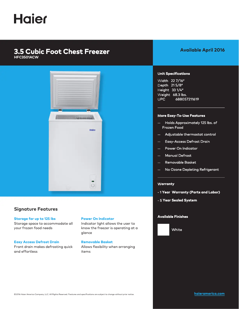 Page 1 de la notice Fiche technique Haier HFC3501ACW