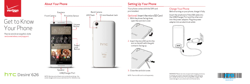 Page 1 de la notice Guide de démarrage rapide HTC Desire 626