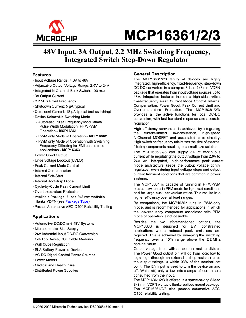 Page 1 de la notice Manuel utilisateur Microchip MCP16361