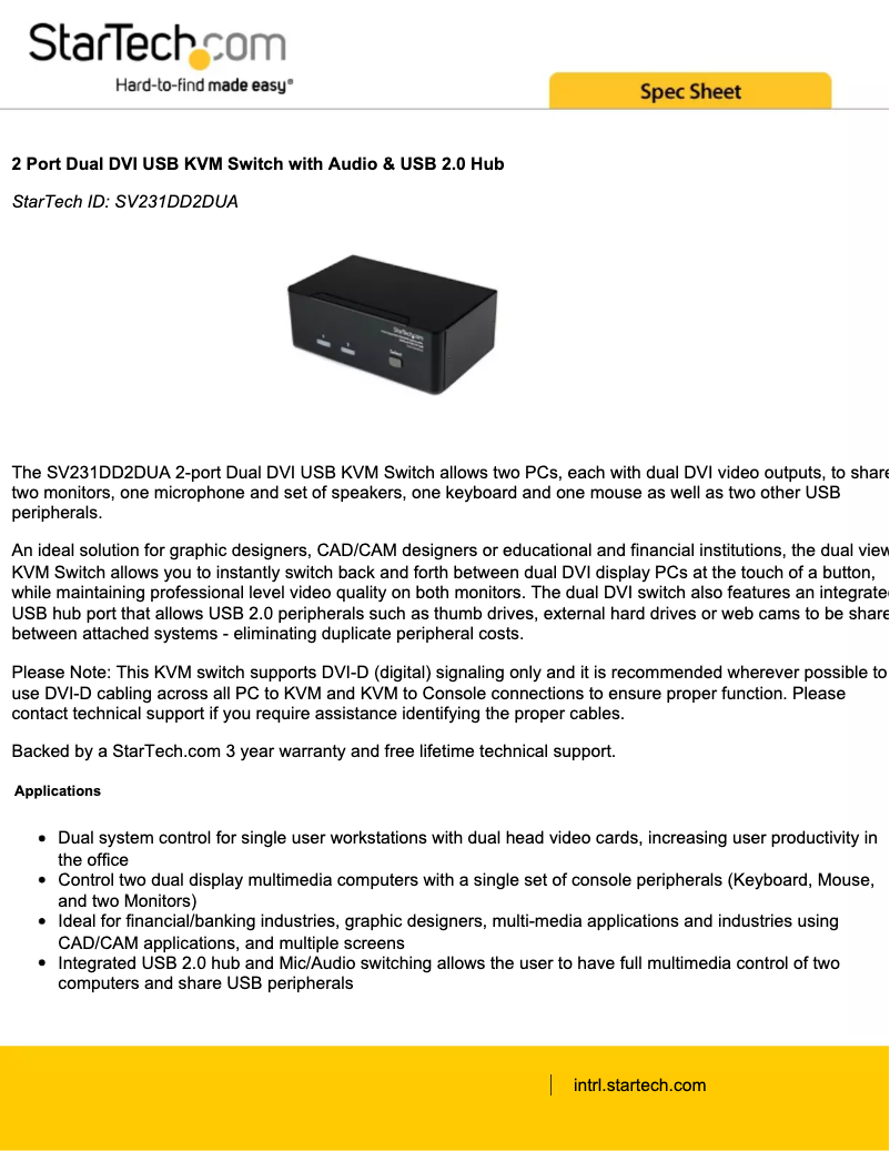 Page 1 de la notice Brochure StarTech.com SV231DD2DUA