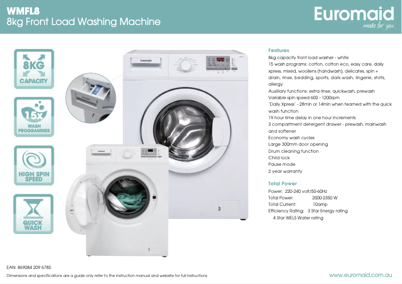 Page n°1 - Fiche technique Euromaid WMFL8