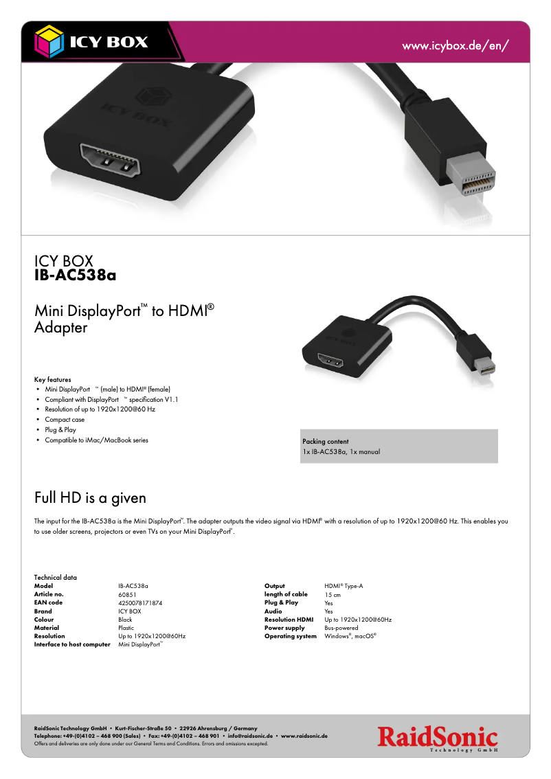 Página 1 del manual Ficha técnica Icy Box IB-AC538a