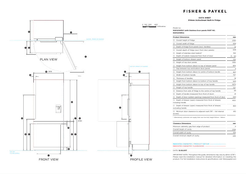 Page n°1 - Fiche technique Fisher & Paykel RS9120WRU1