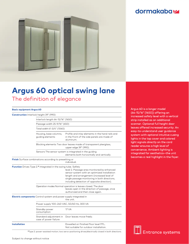 Página 1 del manual Manual de usuario Dormakaba Argus 60