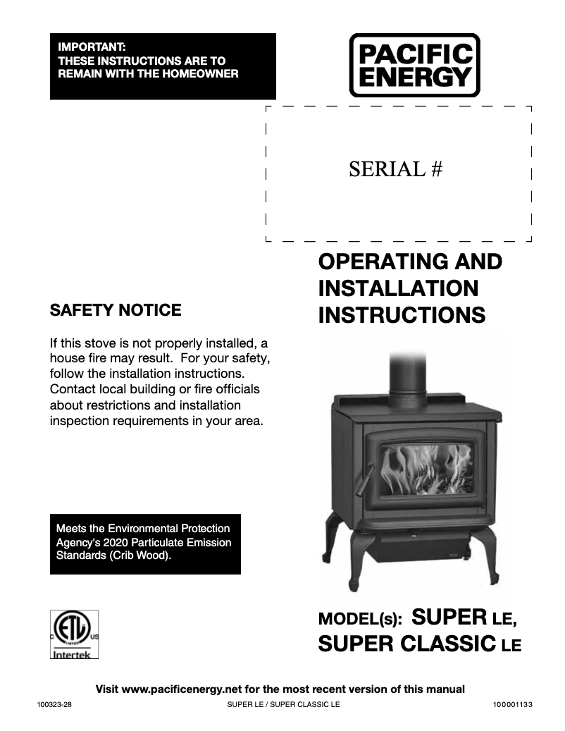 Page n°1 - Manuel utilisateur Pacific Energy Super Classic LE