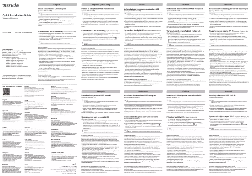 Page 1 de la notice Guide d'installation Tenda U2 v5.0