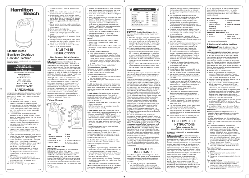 Page 1 de la notice Mode d'emploi Hamilton Beach 40942