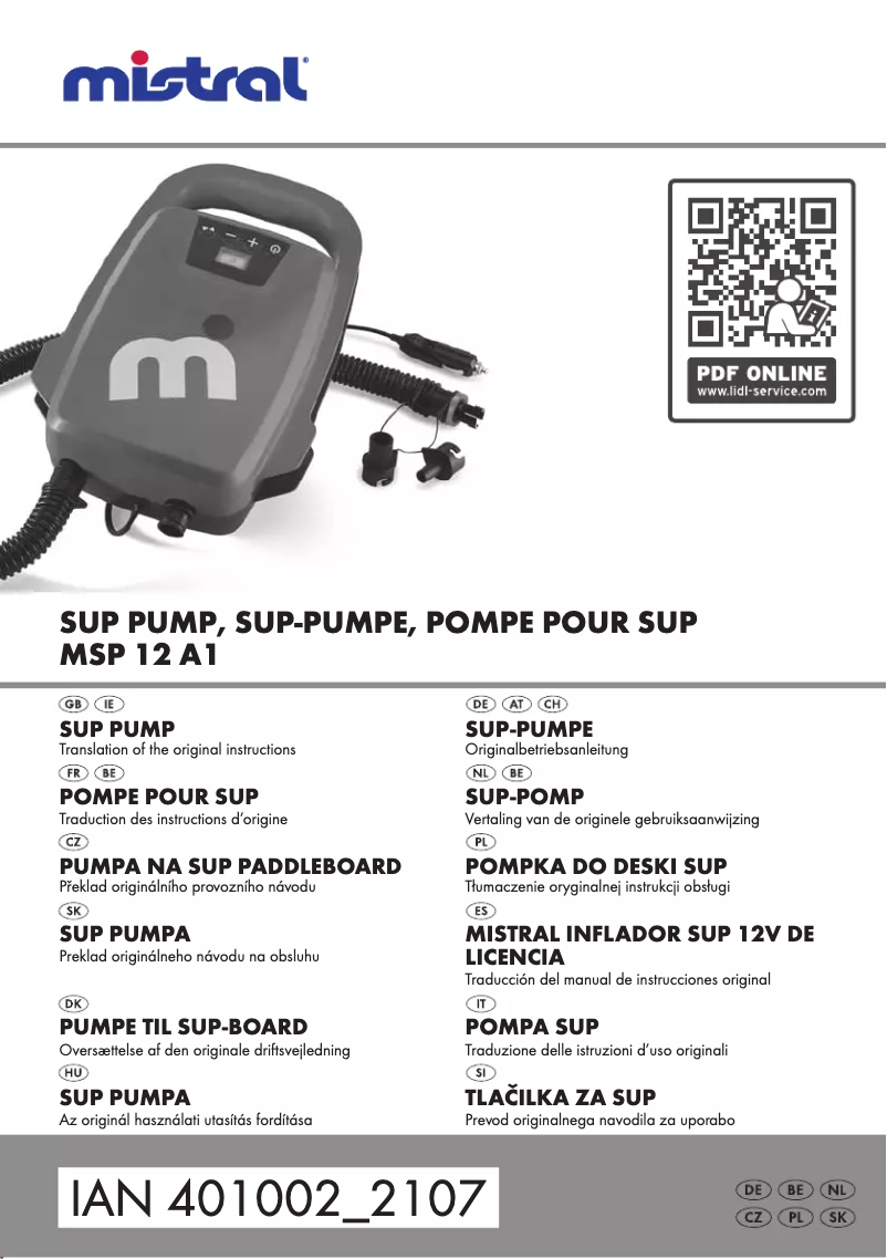 Page 1 de la notice Manuel utilisateur Mistral MSP 12 A1