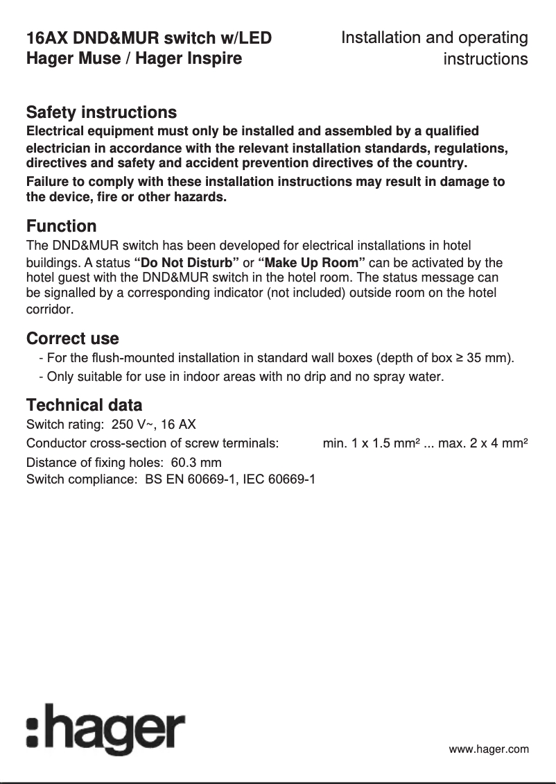 Page 1 de la notice Manuel utilisateur Hager WGCXHDCEG