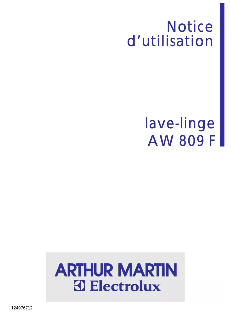 Page n°1 - Manuel utilisateur Arthur Martin-Electrolux AW 809 F