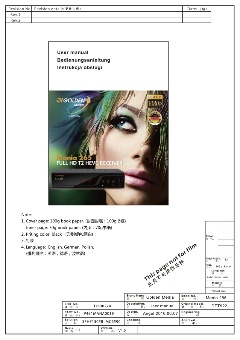 Page 1 de la notice Manuel utilisateur Golden Media Mania 265