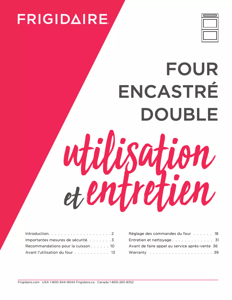 Page 1 de la notice Manuel utilisateur Frigidaire FCWD3027AD