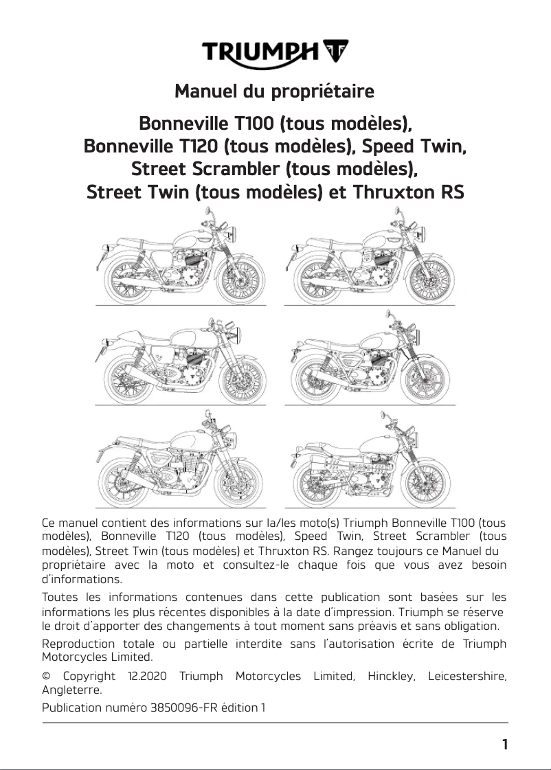 Page 1 de la notice Manuel utilisateur Triumph Thruxton RS Showcase (2020)