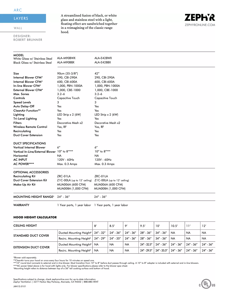 Page n°1 - Fiche technique Zephyr ALAM90BWX