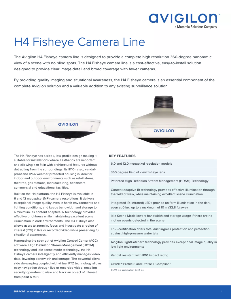 Page n°1 - Manuel utilisateur Avigilon H4 Fisheye Camera Line