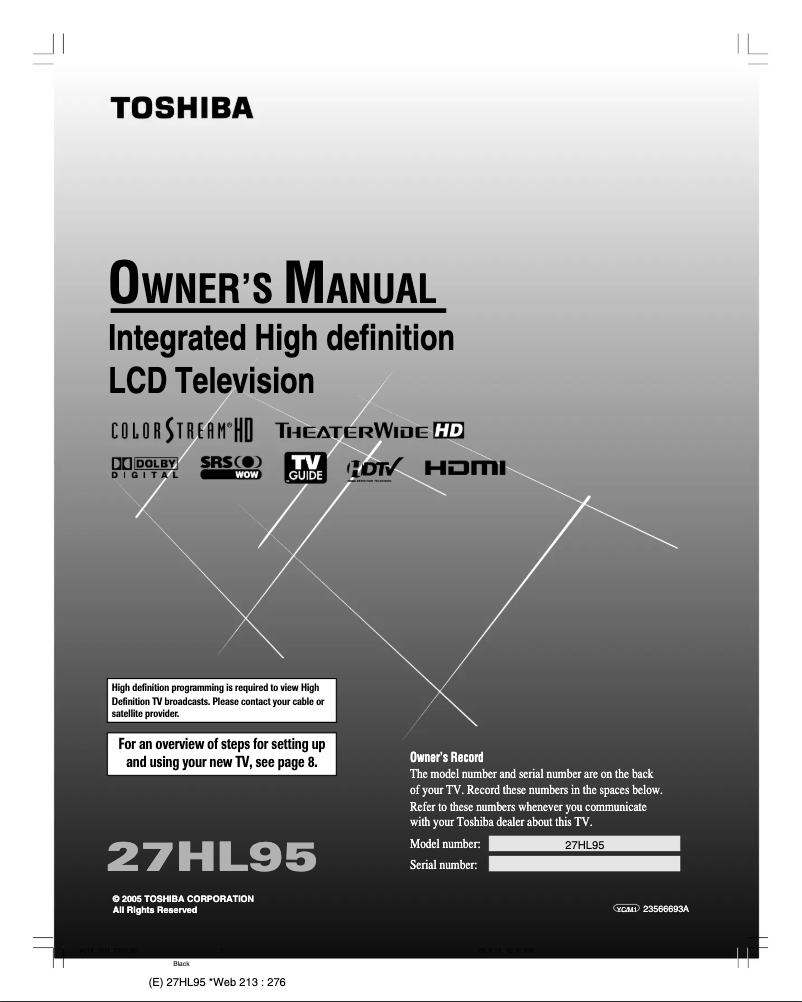 Page n°1 - Manuel utilisateur Toshiba 27HL95