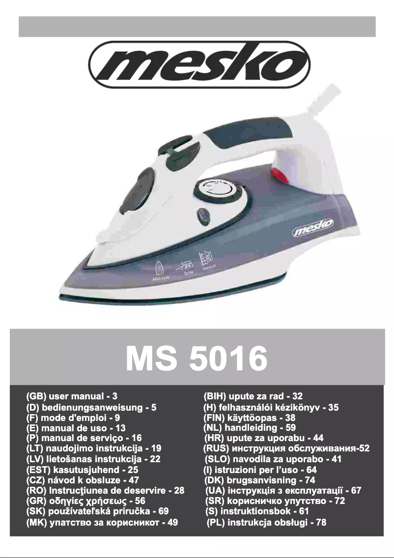 Page 1 de la notice Manuel utilisateur Mesko MS 5016