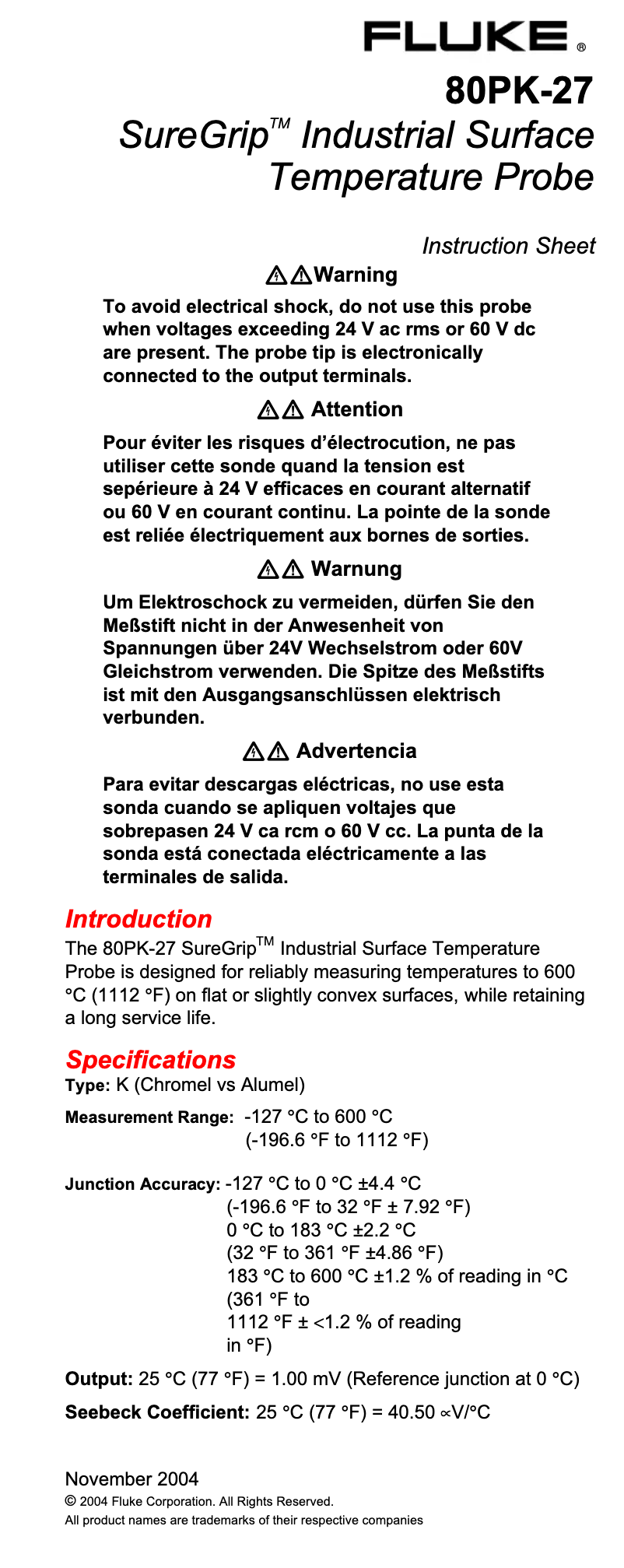 Image de la première page du manuel de l'appareil SureGrip 80PK-27