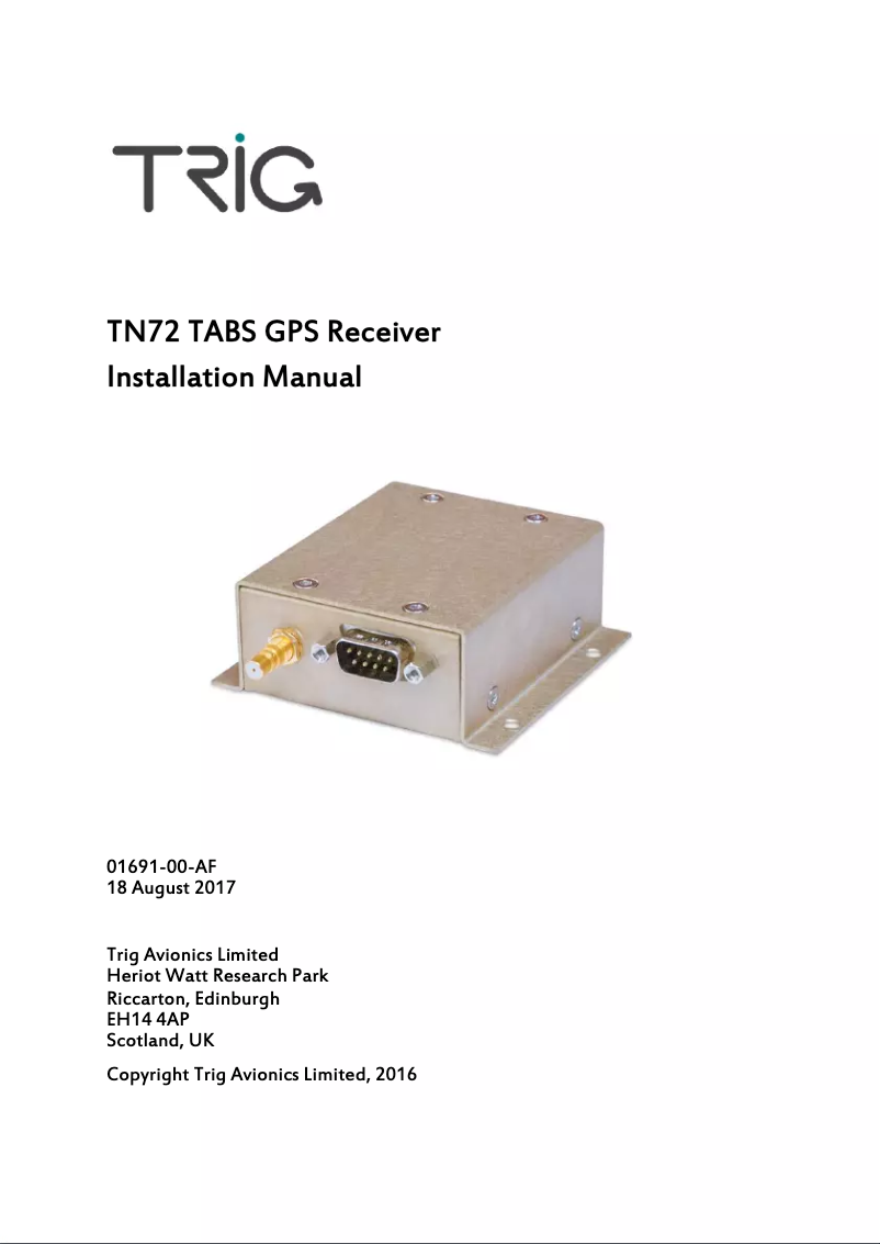 Page 1 de la notice Manuel utilisateur Trig Avionics TN72 TABS GPS Receiver