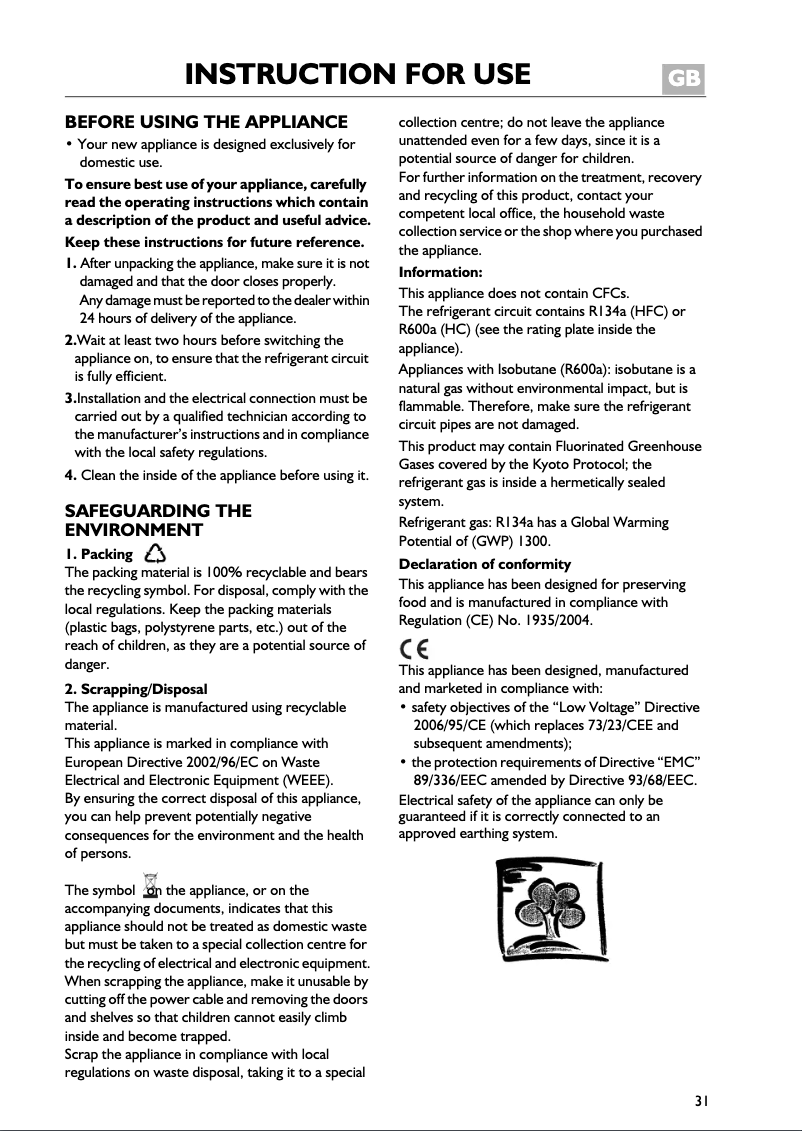 Page 1 de la notice Manuel utilisateur Whirlpool ARC 5604/2 IX