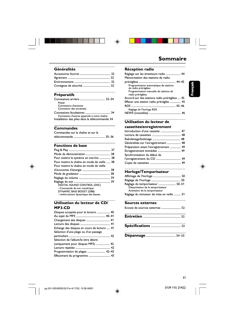 Page n°1 - Manuel utilisateur Philips FW-M355
