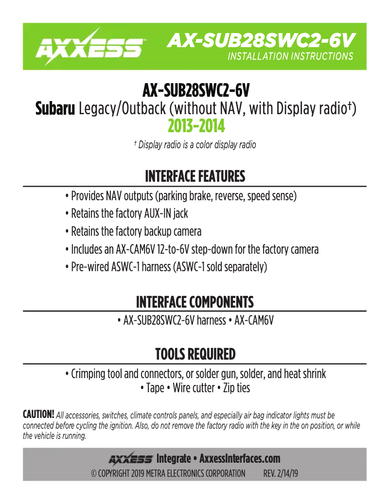 Page n°1 - Manuel utilisateur Metra AX-SUB28SWC2-6V