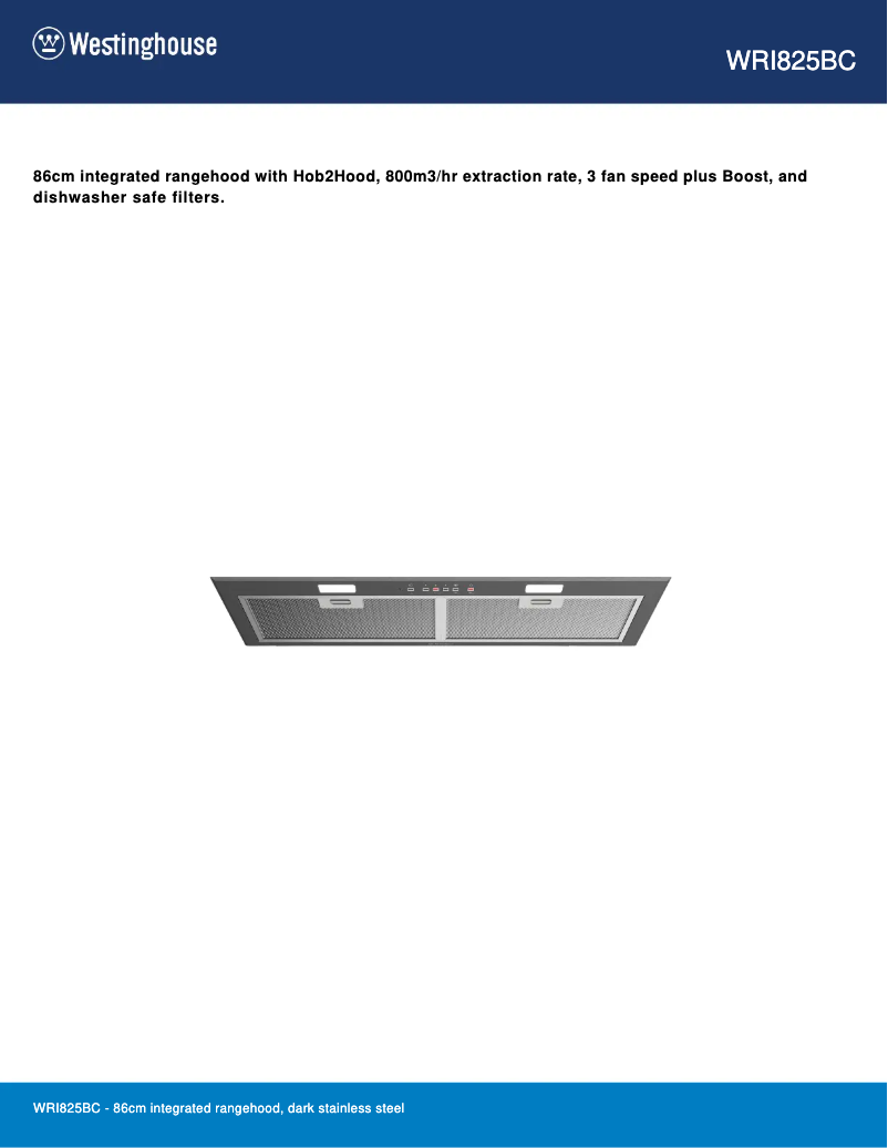 Page 1 de la notice Fiche technique Westinghouse WRI825BC
