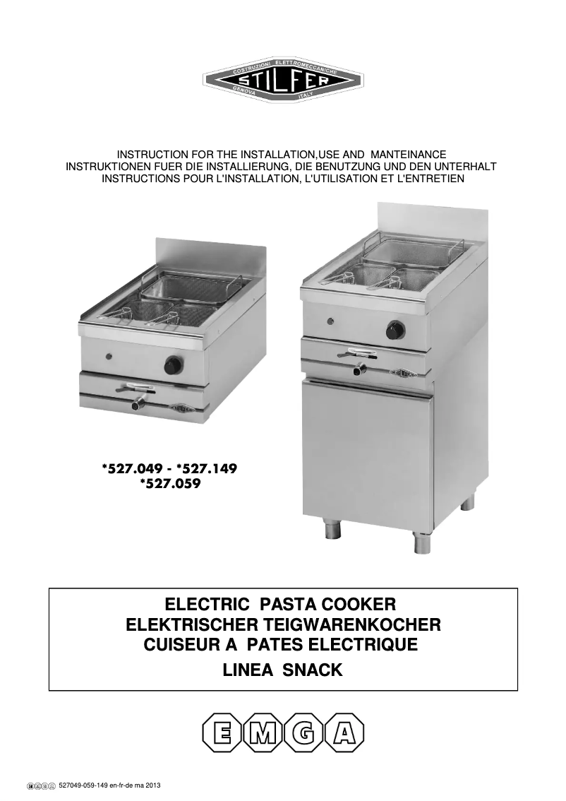 Page 1 de la notice Manuel utilisateur Stilfer Snack 60 527059