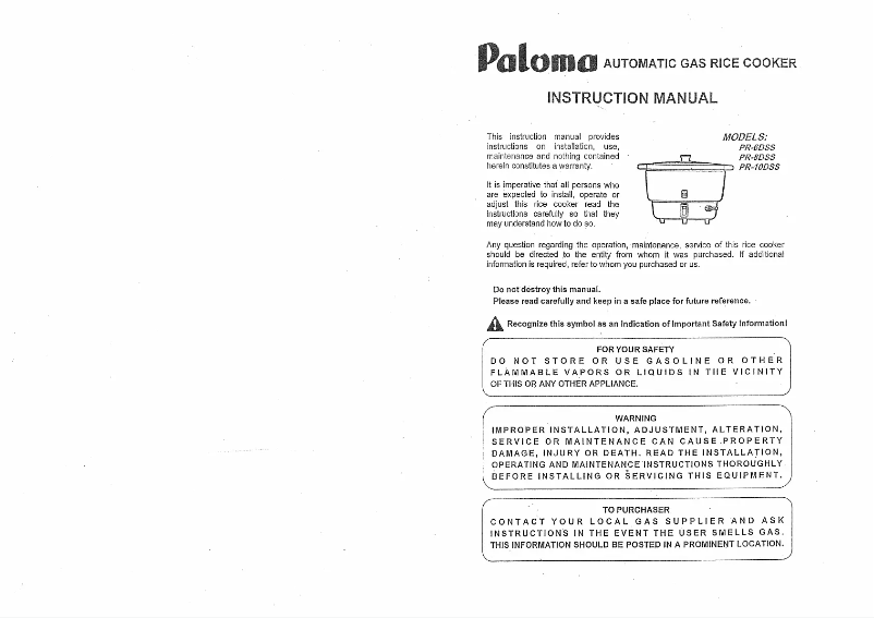 Page 1 de la notice Manuel utilisateur Paloma PR-8DSS