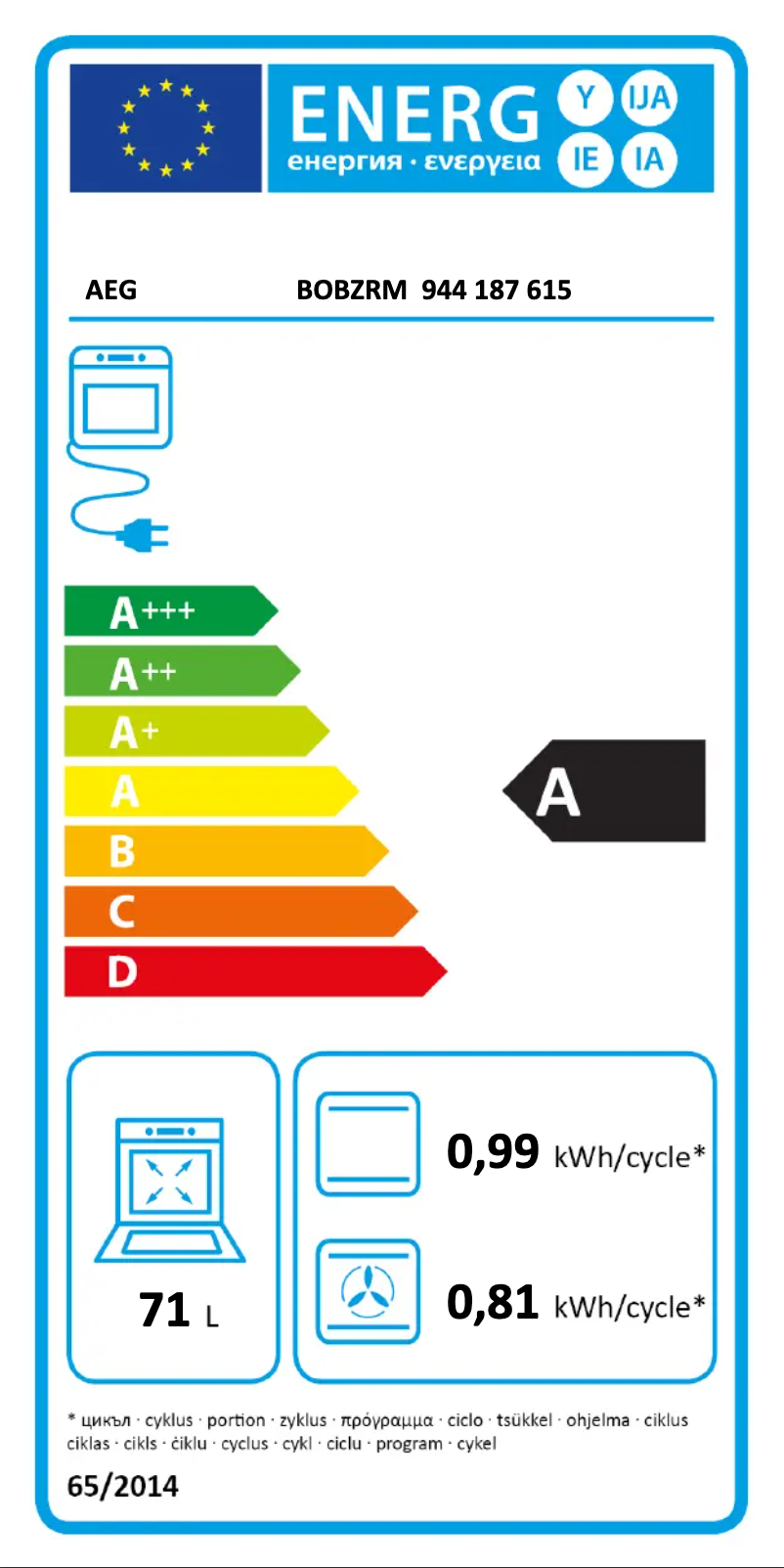 Page n°1 - Label énergétique AEG BOBZ