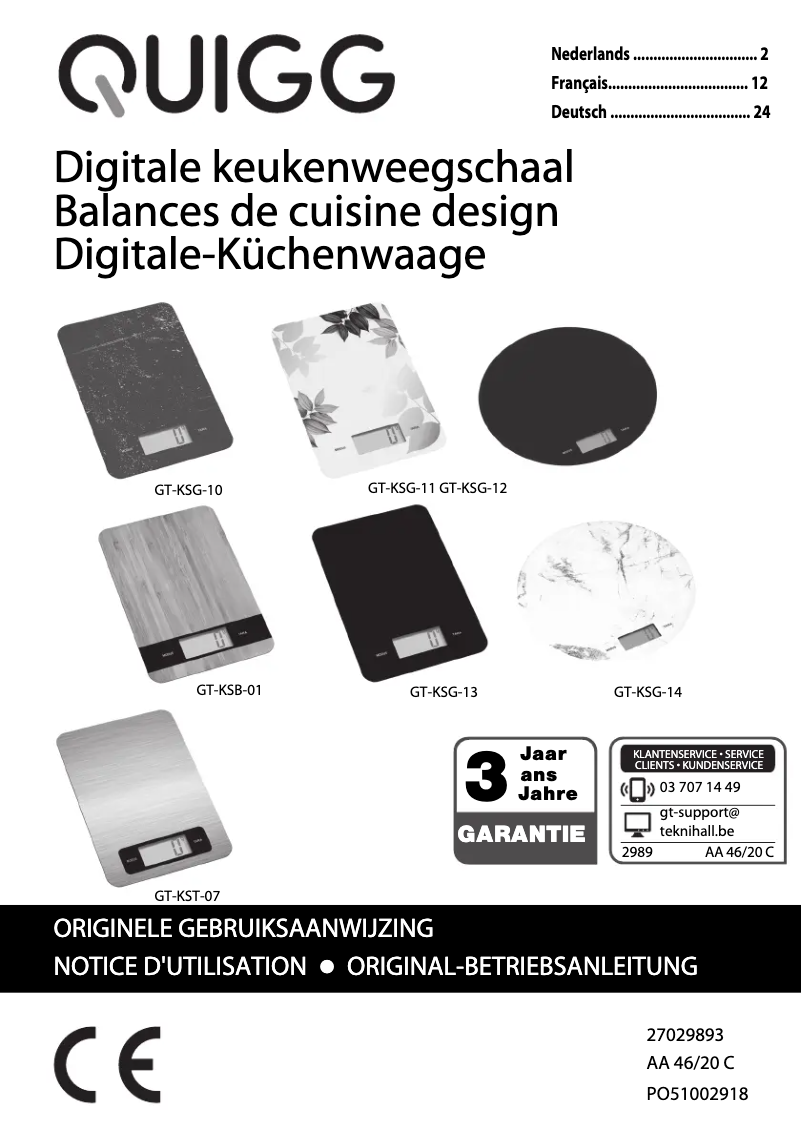 Page 1 de la notice Manuel utilisateur Quigg GT-KSB-01