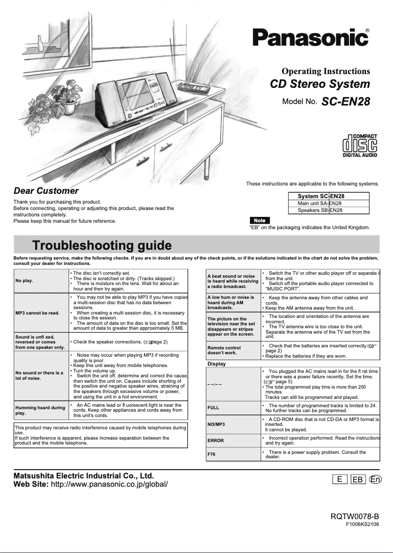 Page n°1 - Manuel utilisateur Panasonic SC-EN28