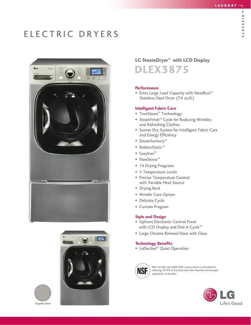 Page 1 de la notice Fiche technique LG DLEX3875V