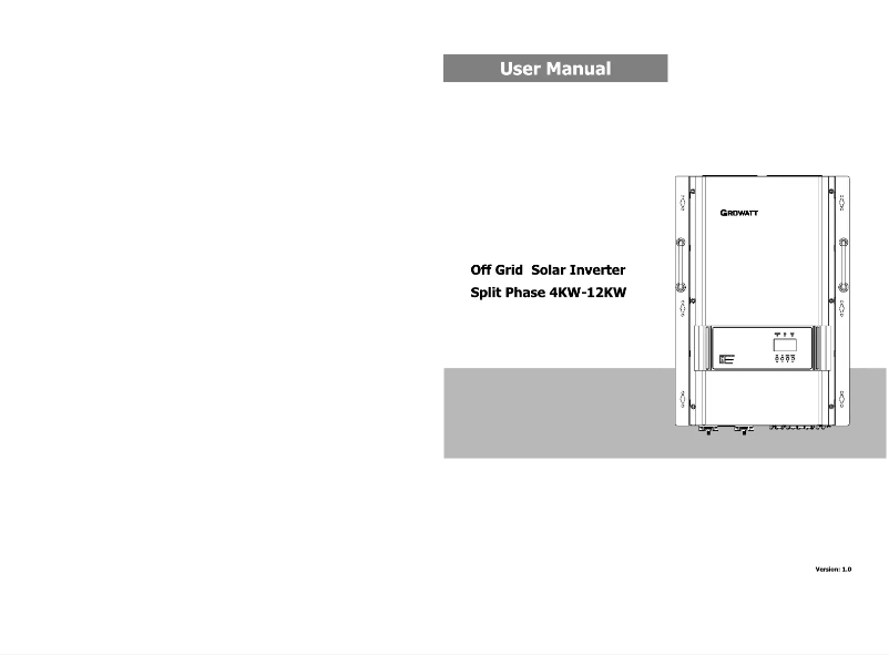 Page 1 de la notice Manuel utilisateur Growatt SPF 4000-12000T DVM-US