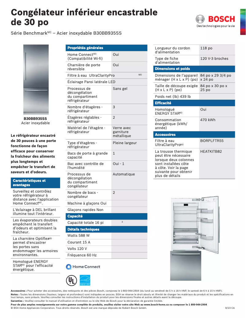 Page n°1 - Fiche technique Bosch B30BB935SS