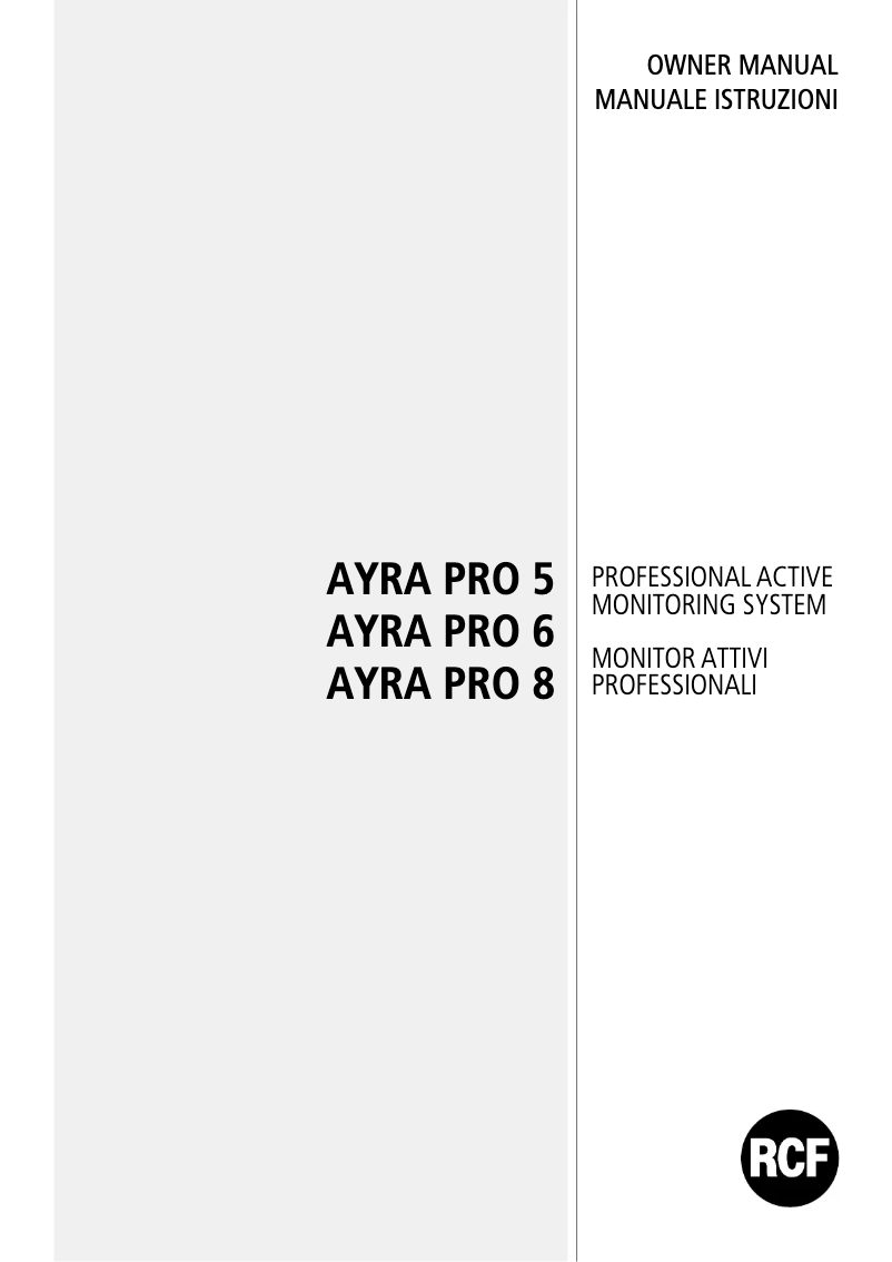 Page 1 de la notice Manuel utilisateur RCF Ayra Pro 8