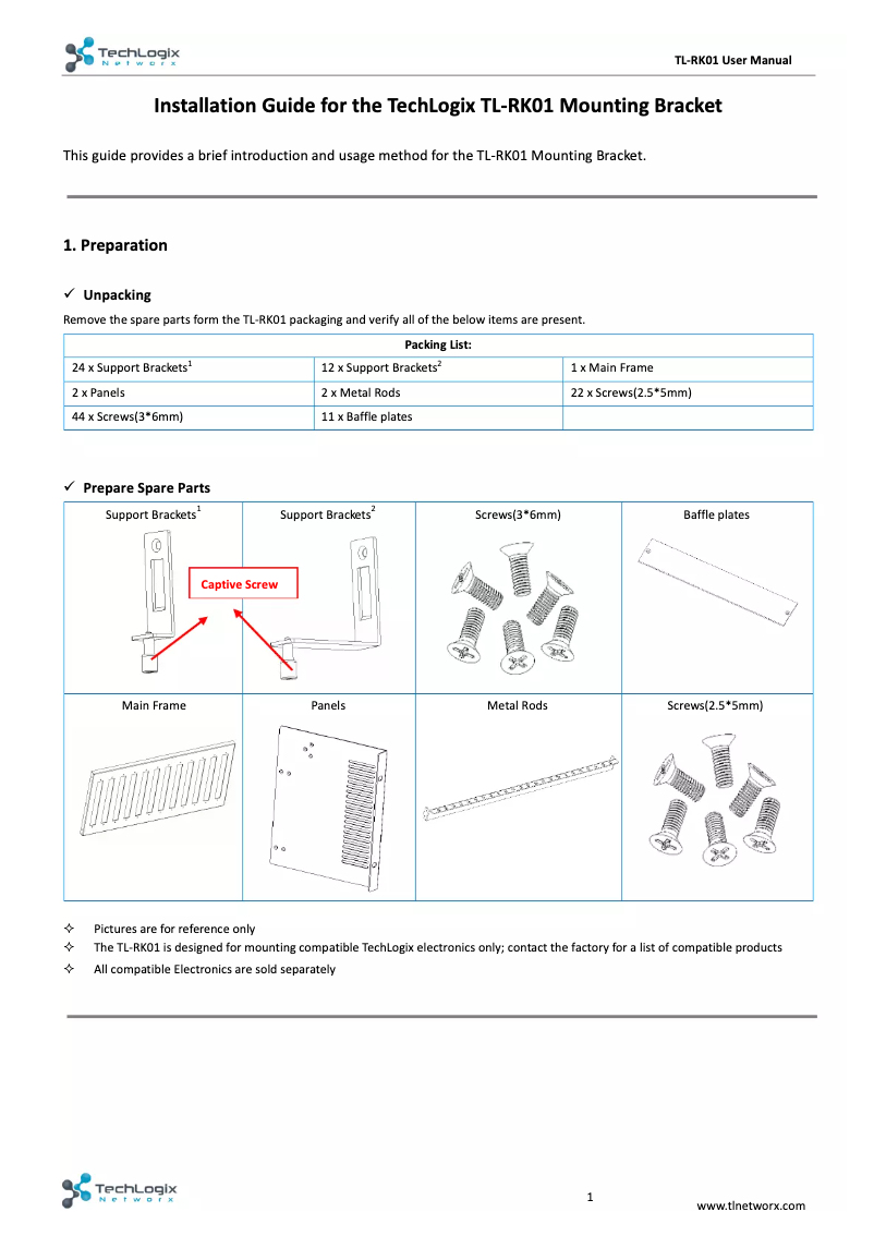 Page 1 de la notice Manuel utilisateur TechLogix Networx TL-RK01