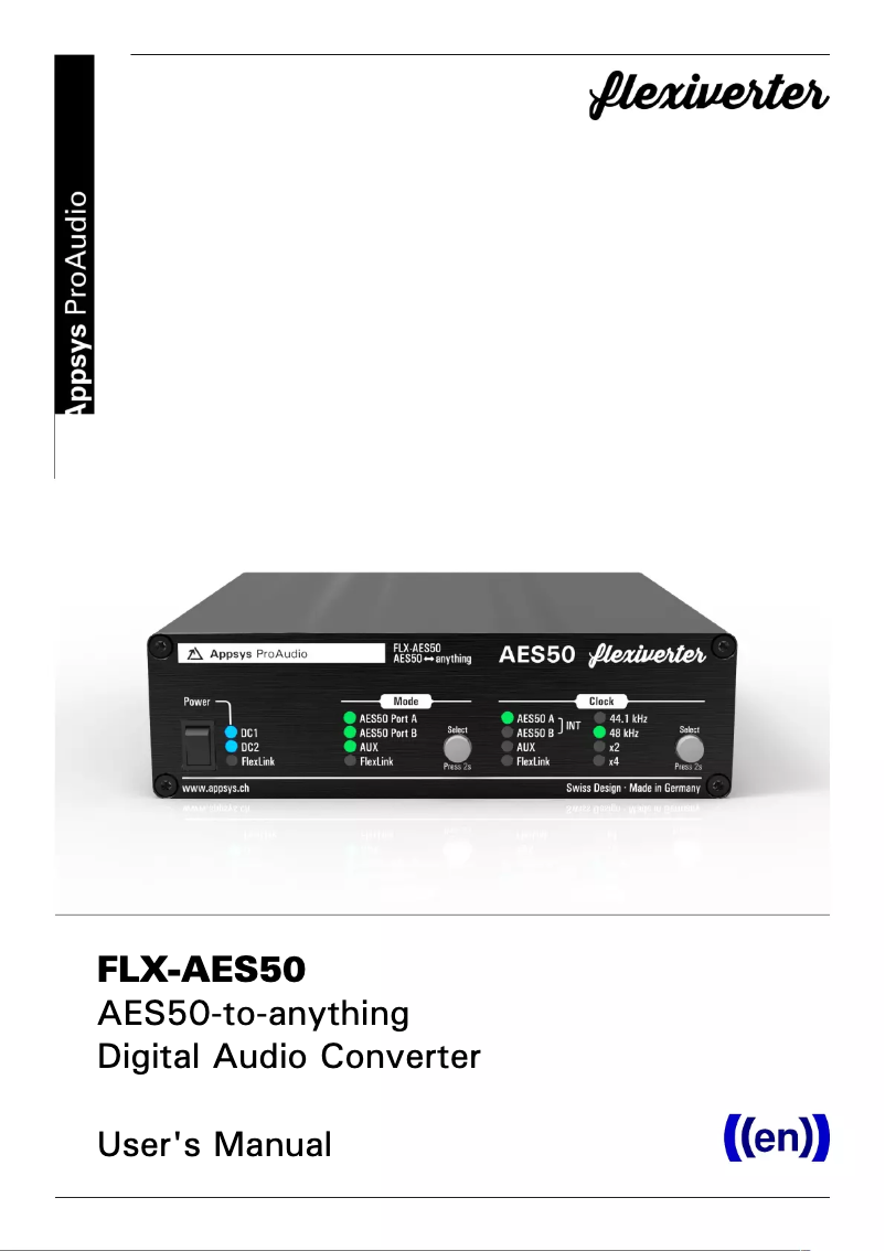 Page 1 de la notice Manuel utilisateur Appsys ProAudio FLX-AES50