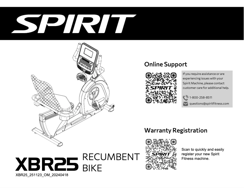 Page 1 de la notice Manuel utilisateur Spirit Fitness XBR25