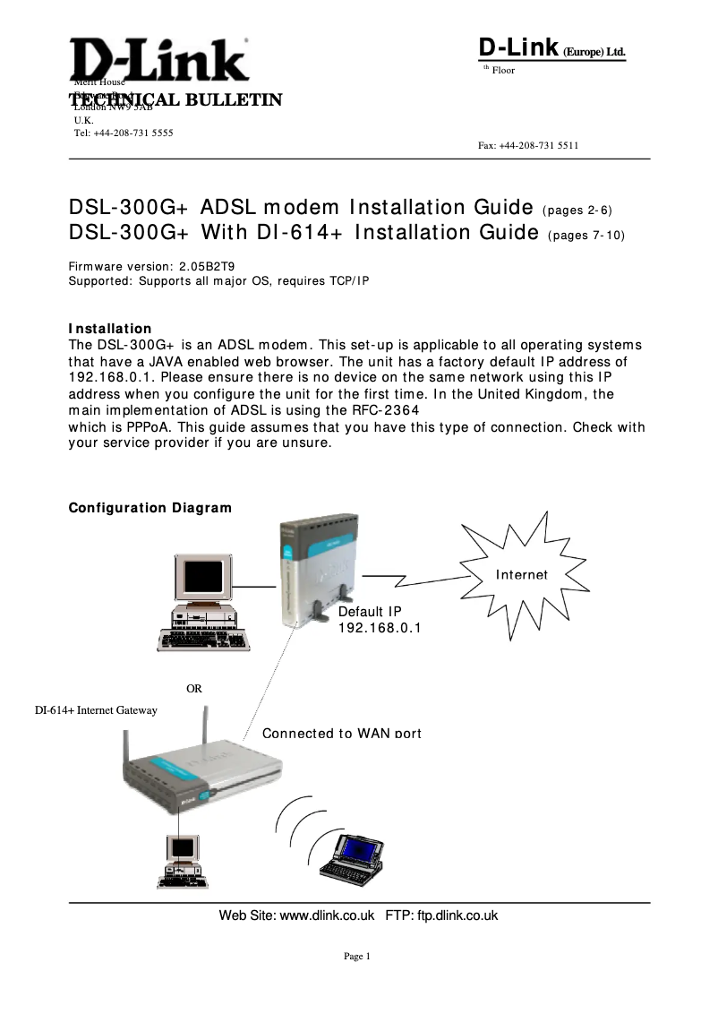 Page n°1 - Guide d'installation D-Link DSL-300G+