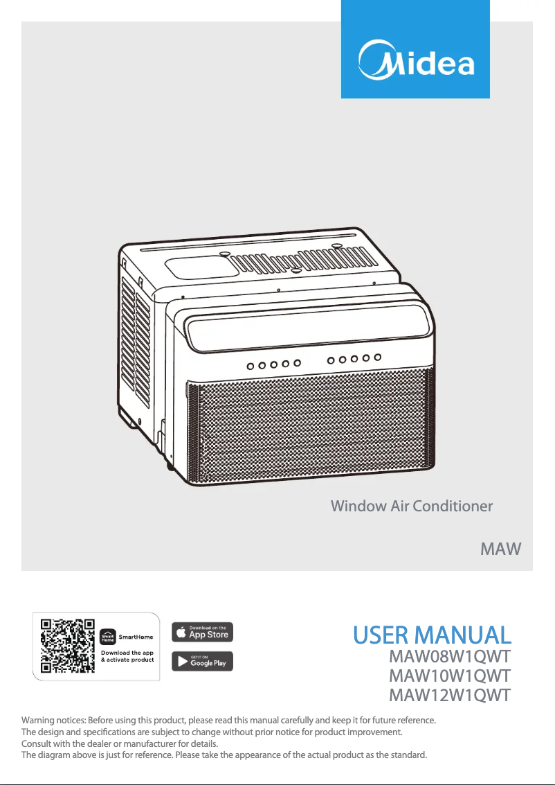 Page 1 de la notice Manuel utilisateur Midea MAW12V1QWT