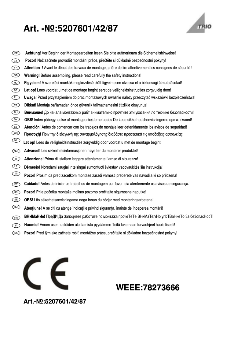 Page n°1 - Manuel utilisateur Trio Lighting Reno