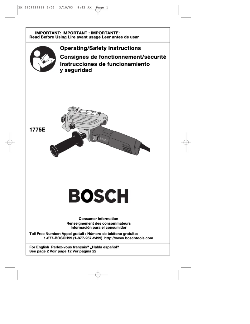 Page n°1 - Manuel utilisateur Bosch 1775E