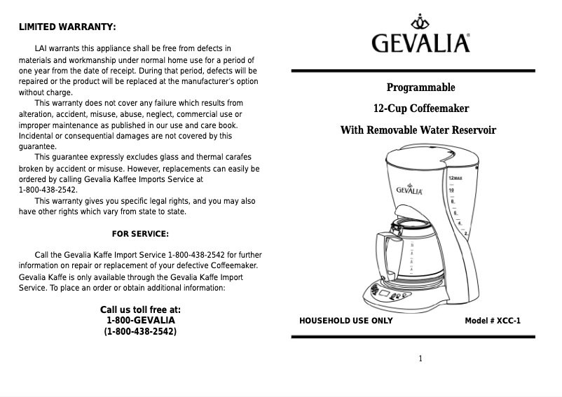 Page 1 de la notice Manuel utilisateur Gevalia XCC-1