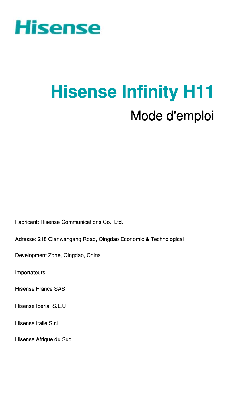 Page n°1 - Manuel utilisateur Hisense Infinity H11