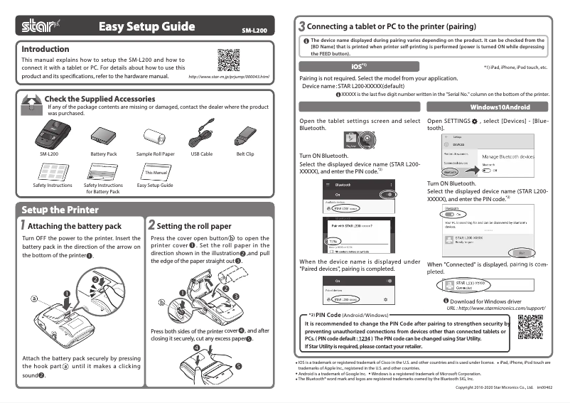 Page 1 de la notice Guide d'installation Star Micronics SM-L200