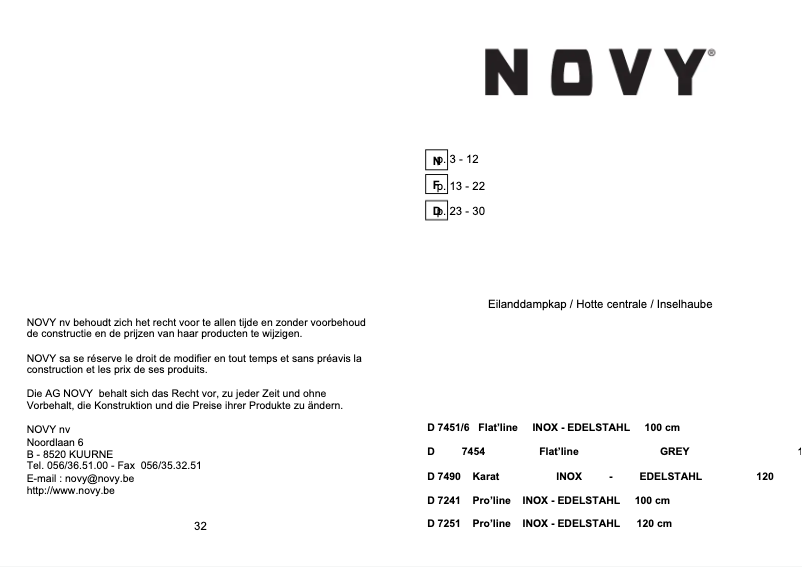 Page n°1 - Manuel utilisateur Novy Flat'Line 7451