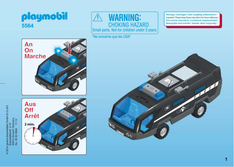 Page 1 de la notice Manuel utilisateur Playmobil City Action SWAT Command Vehicle 5564